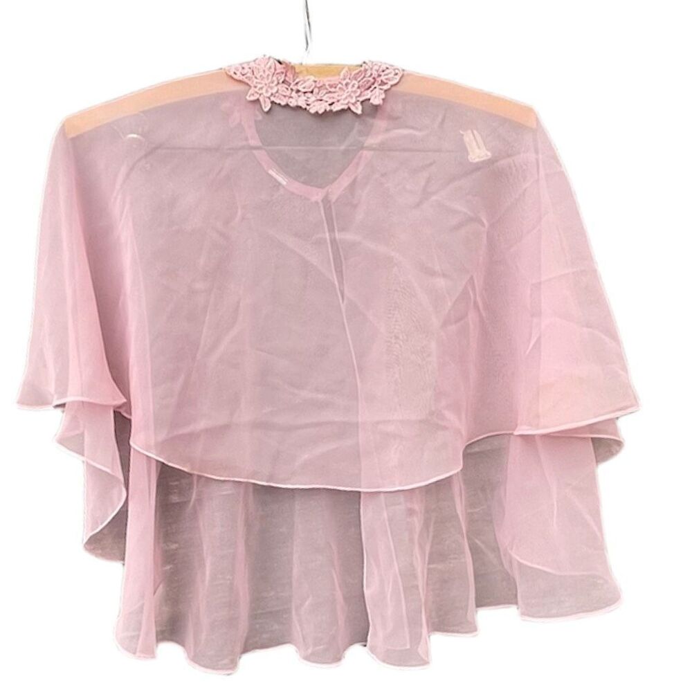 Vintage sheer pink chiffon cape high low. Size S